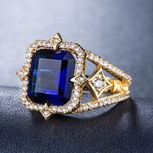 18K Gold Plated Luxury Stylish Blue CZ Wedding Ring, FB16FA1088